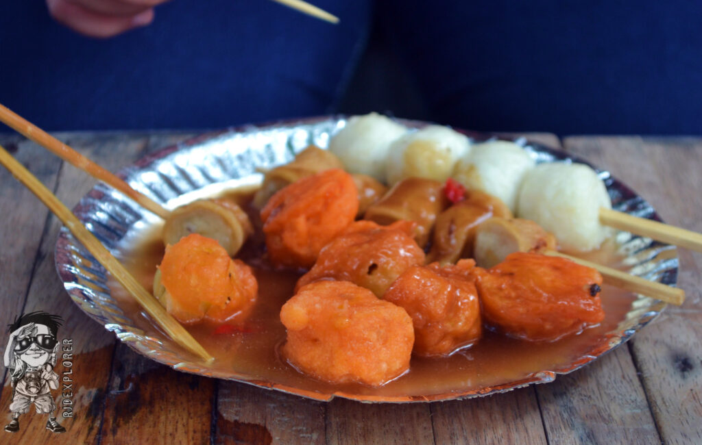 Kwek-kwek, fish balls, and other fried street food